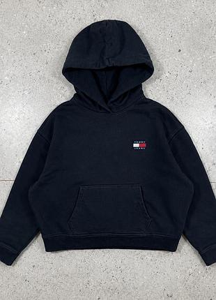 Tommy jeans чорне худі з капюшоном та логотипом
