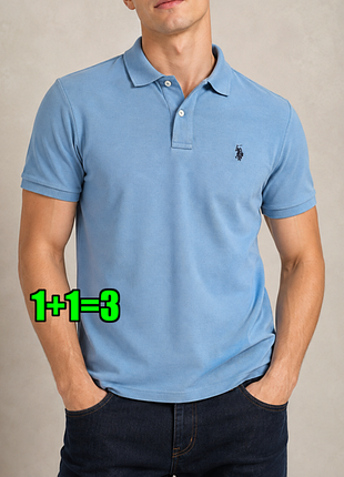 🤩1+1=3 брендова чоловіча блакитна футболка поло u.s. polo assn, розмір 50 - 52