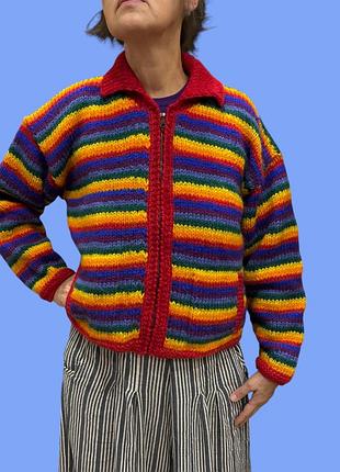 Непал вовняна непальська кофта куртка на підкладці з райдужним смужками вовна 100%