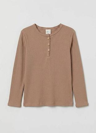 Футболка-лонгслив хлопковая в рубчик для девочки h&m 0883456-16 050 см (0-1 months) коричневый