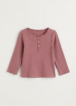 Футболка-лонгслив хлопковая в рубчик для девочки h&m 0883456-016 050 см (0-1 months) розовый