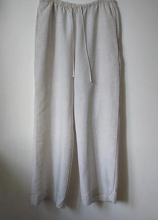 Льняные легкие брюки палаццо h&amp;m linen blend / бежевые широкие брюки на кулиске, размер м-l