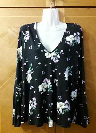 Брендовая вискозная блуза в цветах с рукавами воланами р.14 от  george