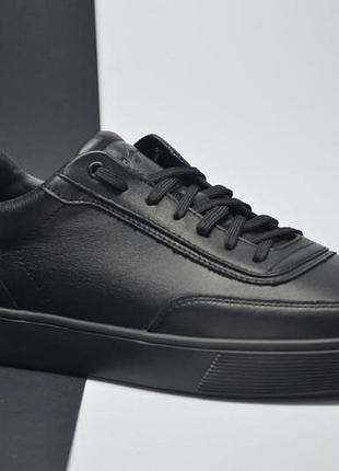 Мужские стильные спортивные туфли кожаные кеды черные clubshoes kd2