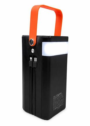 Мощный повербанк 80000 mah со светодиодным фонарем, встроенными кабелями и быстрой зарядкой 22.5w power bank