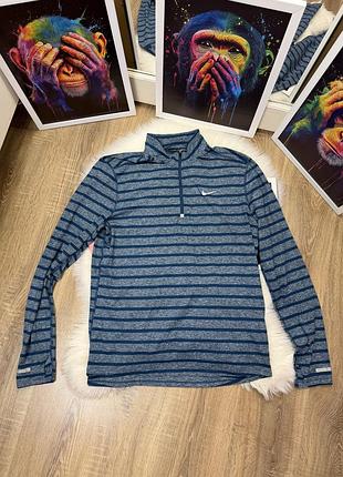 Чоловічий спортивний лонгслів nike running dri-fit кофта на змійці в смужку