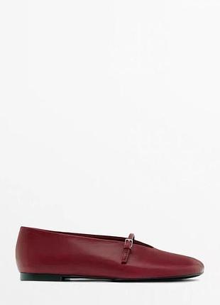 Балетки туфлі лофери жіночі шкіряні бордові massimo dutti