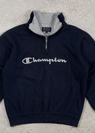 Champion вінтажний темно-синій світшот на блискавці з вишитим логотипом
