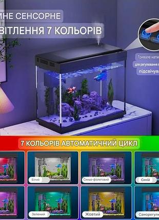 Аквариум vehipa nano 9l с интеллектуальным увлажнителем, индикатором температуры, стеклом uhd, 7-цветной подсветкой, 3-в-1 насосом с фильтрацией