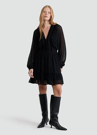 Шифонова чорна сукня міді f&f в горошок (дотті), розм. l / 14 (eur 42)