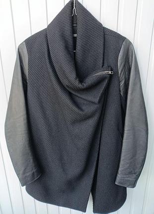 Шерстяной кардиган-куртка allsaints lucia с кожаными рукавами (xs)