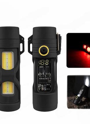 Фонарь multifunctional d66-cob, li-ion аккумулятора., индикация заряда, зажигалка, зу type-c, box