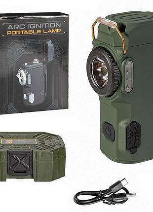 Фонарь multifunctional d50-smd green, li-ion аккум., индикация заряда, зажигалка, зу type-c, box
