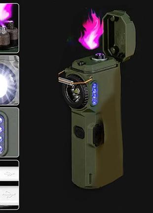 Фонарь multifunctional d51-smd green, li-ion аккум., индикация заряда, зажигалка, зу type-c, box