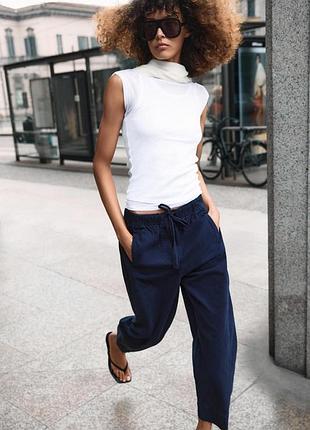 Бавовняні штани з еластичним поясом zara - s, m, l, xl