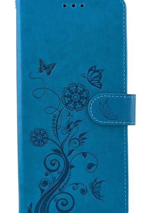 Чехол книжка leather flip для motorola edge 50 fusion на магните с подставкой голубой с рисунком бабочки