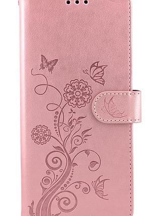 Чохол книжка leather flip для motorola edge 50 fusion на магніті з підставкою рожевий із малюнком метелики