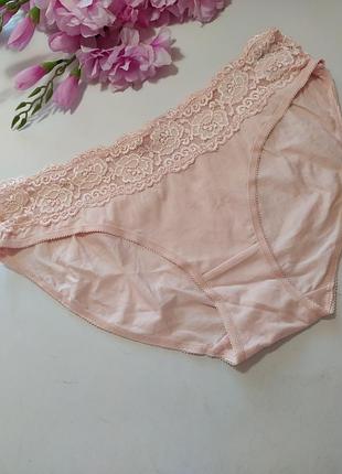 Новые коттоновые пудровые трусики с кружевом george, u9 14, eur 42, xl