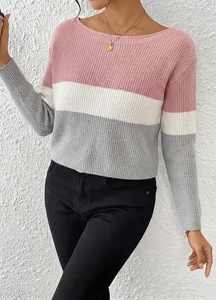 Трьохкольоровий вкорочений/кроп оверсайз светр h&m