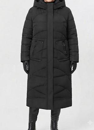 Теплое зимнее длинное пальто damader collection l-xl (черное)