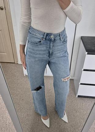 Джинсы h&amp;m wide leg с порванствами размер 38