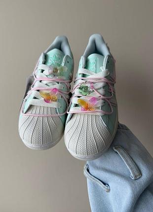 Женские кроссовки adidas superstar lite aqua white double lace-up shoe premium