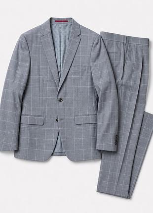 Чоловічий костюм roy robson, marzotto super 100’s, сірий у клітинку, slim fit