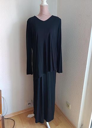 Люксовий чорний комплект двійка riani розмір 42 (xl) / сукня максі та асиметрична кофта