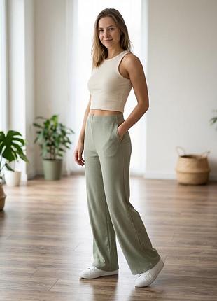 🌿 трикотажні штани в рубчик missguided (wide-leg)