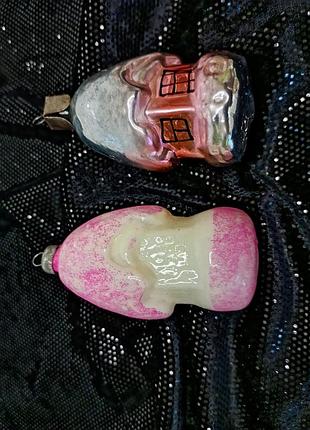 Вінтаж скляна ялинкова іграшка "хатинка" "будиночок" срср. винтажная стеклянная ёлочная игрушка "избушка"