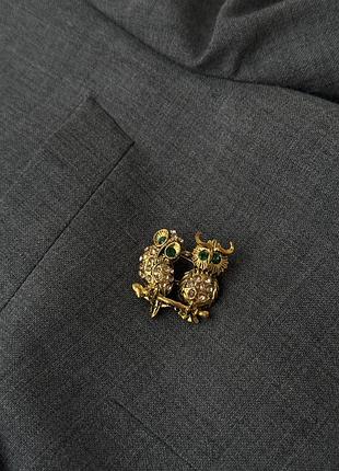 Брошка сова філін метал камінці