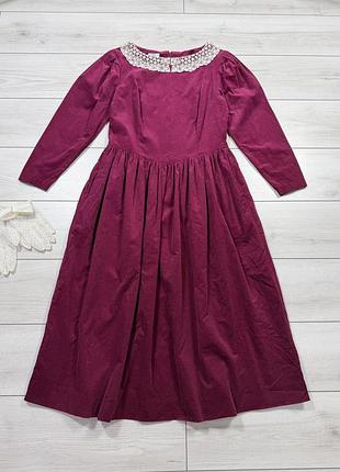 Вишукана вінтажна сукня laura ashley 80-х років з мікровільвету прикрашена ажурним комірцем