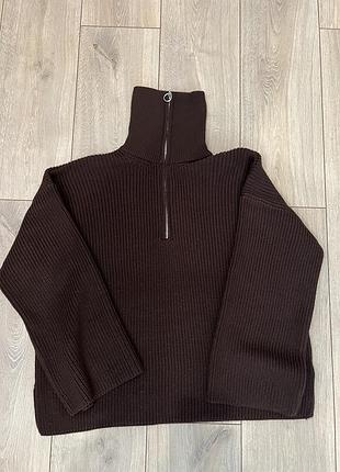 Шоколадний трикотажний джемпер з коміром на замку one size
