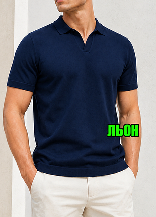 🤩1+1=3 шикарна чоловіча футболка поло льон h&m, розмір 44 - 46