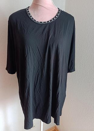 Черная удлиненная футболка gabriella k размер 50 (4xl) / вискозная туника батал оверсайз