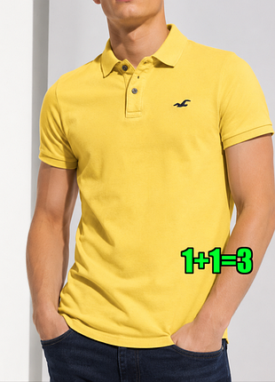 🤩1+1=3 брендовая желтая мужская натуральная футболка hollister, размер 50 - 52