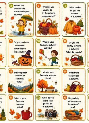 Друковані ламіновані на міцному папері картки autumn speaking cards