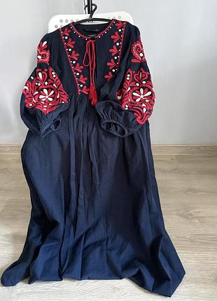 Zara міді сукня плаття з вишивкою вишиванка миди платье льняное с вышивкой