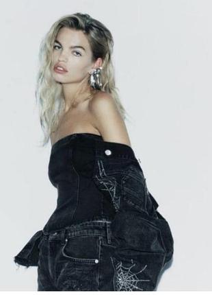 Корсет топ zara джинсовий xs-s чорний хелоувін з павутиною