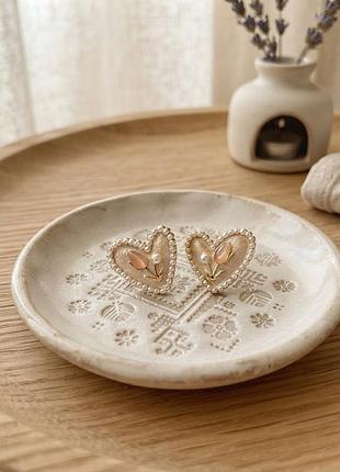Ніжні сережки серця квіточки намистини