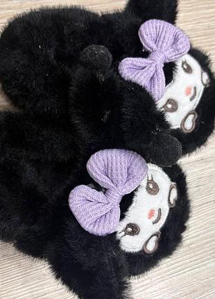 Детские пушистые комнатные тапочки kuromi (куроми) | размер 24-25
