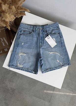 Шорти zara нова колекція, джинсові мом з рваностями джинси