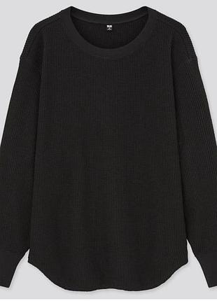 Жіночій оверсайз лонгслів uniqlo чорний вафельний лонг кофта