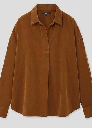 Uniqlo блуза рубашка вельвет микровельвет коттон кэмел camel