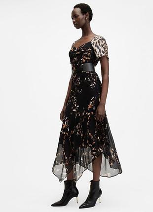 Нова оригінальна святкова сукня allsaints  leah floral print midi dress в  забарвлення kateri black розмір uk 10/us 6