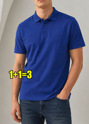 🤩1+1=3 базовая насыщенно-синяя мужская натуральная футболка поло george, размер 52 - 54