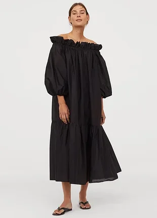 Нове чорне довге плаття сукня вільного крою, волани h&m