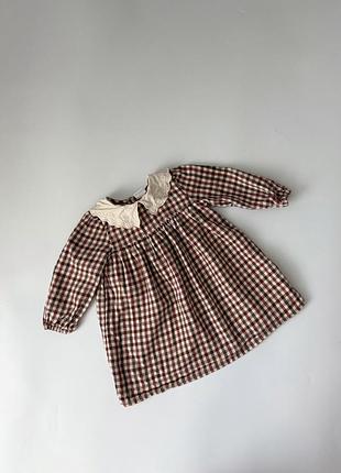 Бавовняна сукня next baby в клітинку з мереживним комірцем, 9-12 міс (80 см)