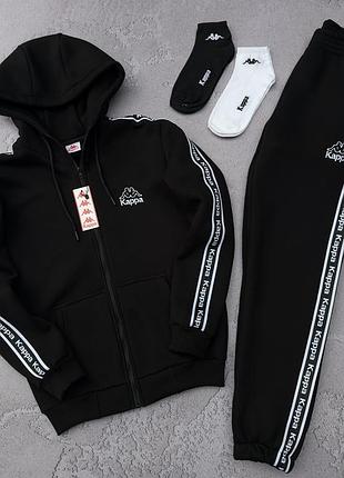 Костюм зимний спортивный черный мужской соп худи kappa black! зимний спортивный костюм мужественный kappa! материал трэкнитка на флисе! размеры s-xxl!