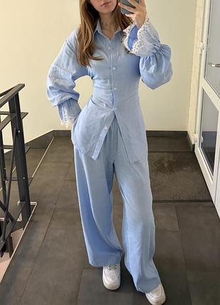 Блакитний льняний костюм amoslook